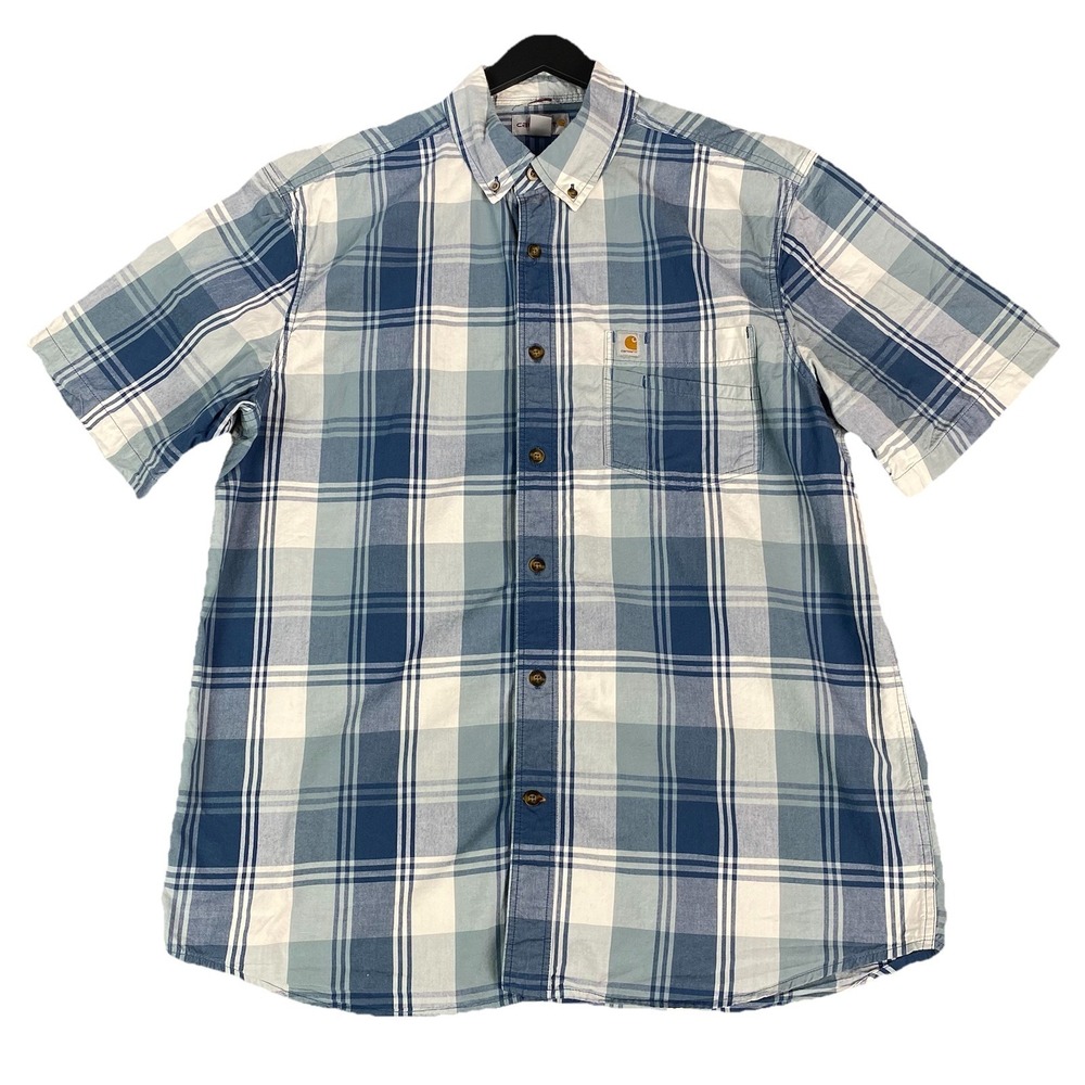 Carhartt Rugged Flex Relaxed Fit Plaid Short Sleeve Shirt Mens Large 103005 Blue